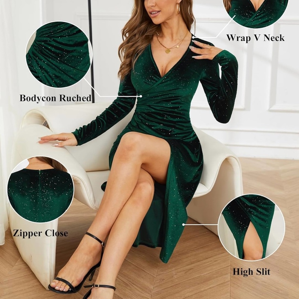 Women's party midi dress, size M, glitter, V- neck
